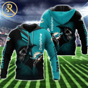 Miami Dolphins Hoodie Skull Skeleton Custom Name 3D Hoodie Zip Hoodie, Nfl 3D All Over Print Hoodie SeratyArt