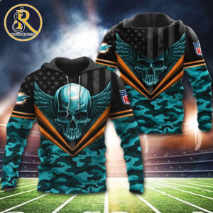 Miami Dolphins Skull Wings 3D Hoodie Zip Hoodie, Nfl 3D All Over Print Hoodie SeratyArt