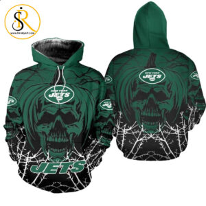 New York Jets Halloween Pumpkin Skull 3D Hoodie Zip Hoodie, Nfl 3D All Over Print Hoodie SeratyArt
